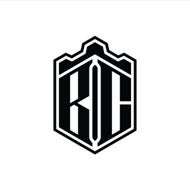 BC Harfi Logosu monogram altıgen kalkan şekilli taç kale geometriği tasarım şablonu