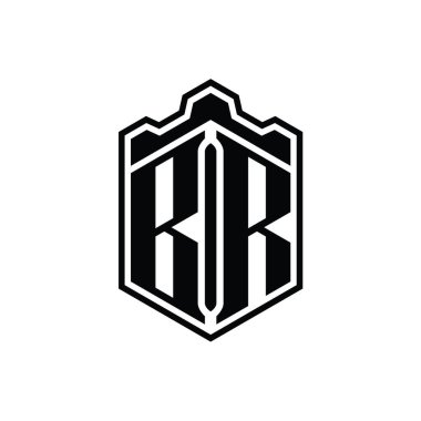BR Letter Logo monogram altıgen kalkan şekilli taç kale geometriği tasarım şablonu