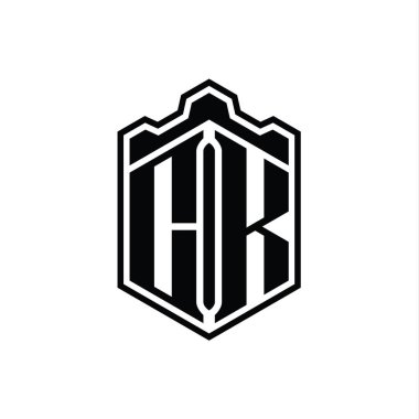 CK Harfi Logosu monogram altıgen kalkan şekilli taç kale geometriği tasarım şablonu
