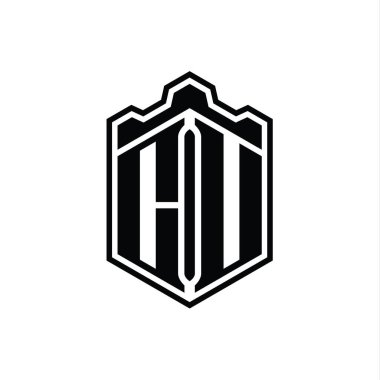 CU Letter Logo monogramı altıgen kalkanı şeklindeki taç kale geometriği tasarım şablonu