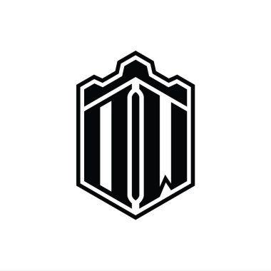 DW Harf Logosu monogram altıgen kalkanı şekilli taç kale geometriği tasarım şablonu