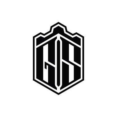 GS Harfi Logosu monogram altıgen kalkan şekilli taç kale geometriği tasarım şablonu