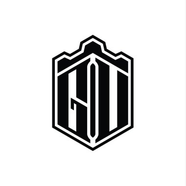 GU Letter Logo monogramı altıgen kalkanı şeklindeki taç kale geometriği tasarım şablonu