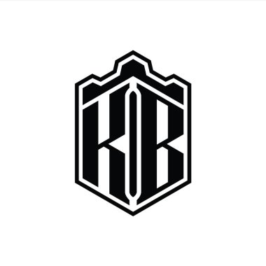 KB Harfi Logo monogramı altıgen kalkanı şekilli taç kale geometriği tasarım şablonu