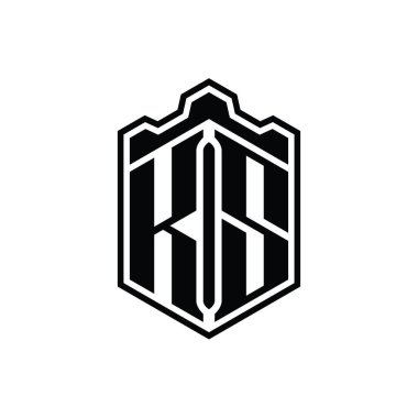 KS Harfi Logosu monogram altıgen kalkanı şekilli taç kale geometriği tasarım şablonu