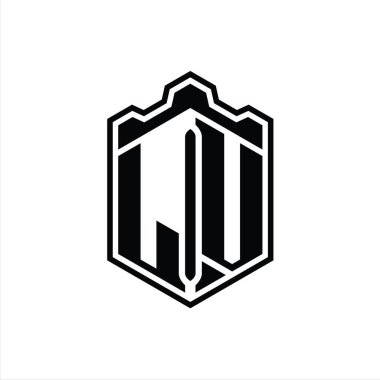 LV Harf Logosu monogram altıgen kalkan şekilli taç kale geometriği tasarım şablonu
