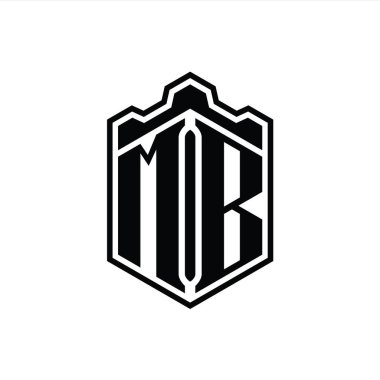 MB Harfi Logo monogramı altıgen kalkanı şekilli taç kale geometriği tasarım şablonu