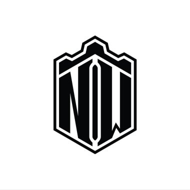 NW Harf Logosu monogram altıgen kalkan şekilli taç kale geometriği tasarım şablonu