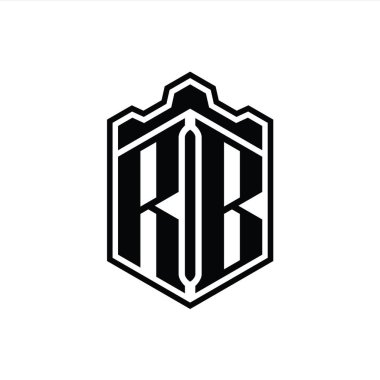 RB Harfi Logo monogramı altıgen kalkanı şeklindeki taç kale geometriği ana hatlı tasarım şablonu