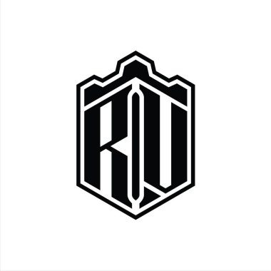 Karavan Harfi Logosu monogram altıgen kalkanı şeklindeki taç kale geometriği tasarım şablonu