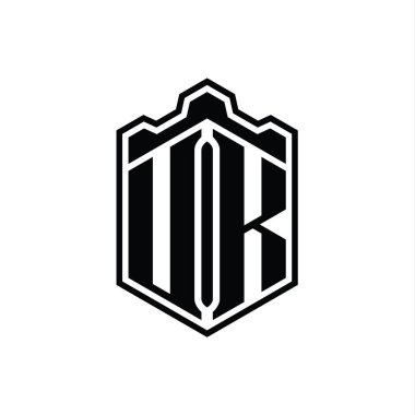 Birleşik Krallık Harfi Logosu monogram altıgen kalkan şekilli taç kale geometriği ana hatlı biçim tasarım şablonu