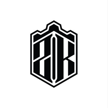 ZK Harfi Logo monogramı altıgen kalkanı şekilli taç kale geometriği tasarım şablonu