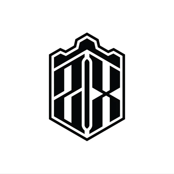 Zx字母Logo六边形盾体冠冕几何图形与轮廓样式设计模板 — 图库照片