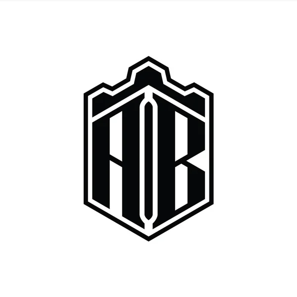 Ab字母Logo六边形盾形冠冕几何图案 外型设计模板 — 图库照片