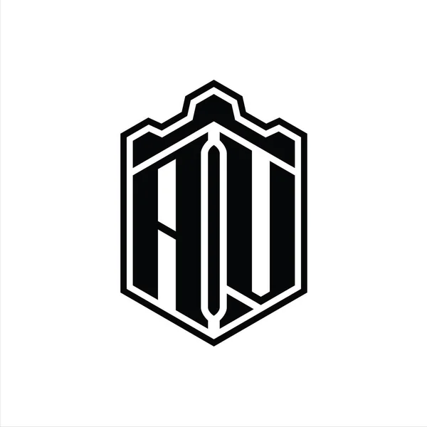 Levél Logo Monogram Hatszög Pajzs Alakú Korona Kastély Geometrikus Körvonalazott — Stock Fotó