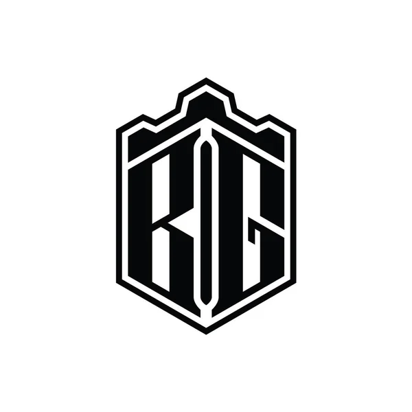 Brev Logo Monogram Hexagon Sköld Form Krona Slott Geometriska Med — Stockfoto