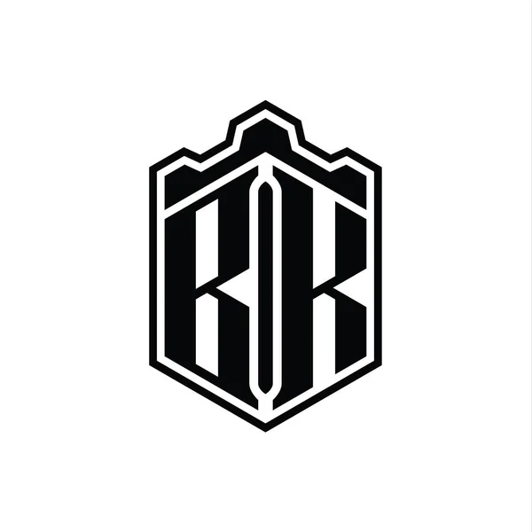 Bk字母标志六边形盾体冠冕几何图形与轮廓样式设计模板 — 图库照片