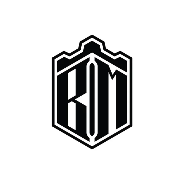 Harfi Logosu Monogram Altıgen Kalkanı Şekilli Taç Kale Geometriği Tasarım — Stok fotoğraf