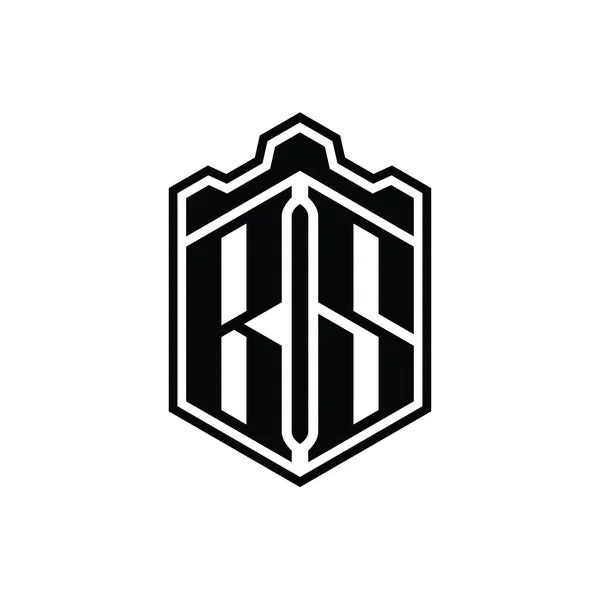 Písmeno Logo Monogram Šestiúhelník Štít Tvar Koruny Hrad Geometrický Obrysem — Stock fotografie