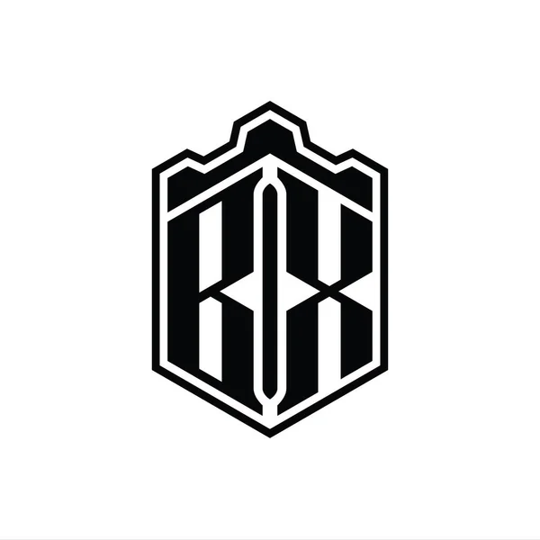 Bx字母Logo六边形盾体冠几何图案 外型设计模板 — 图库照片