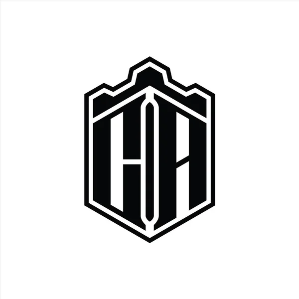 Letter Logo Monograma Hexágono Escudo Forma Coroa Castelo Geométrico Com — Fotografia de Stock