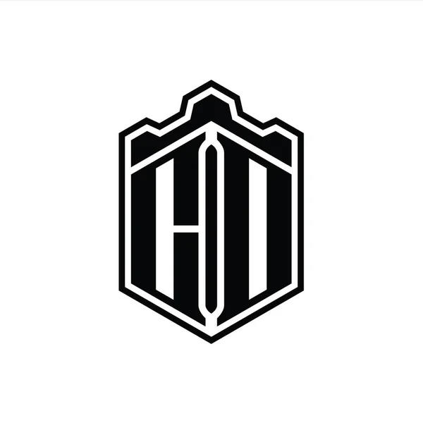 Letra Logo Monograma Hexágono Escudo Forma Corona Castillo Geométrico Con —  Fotos de Stock