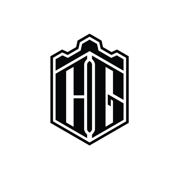 Cg字母Logo六边形盾形冠几何图案 外型设计模板 — 图库照片