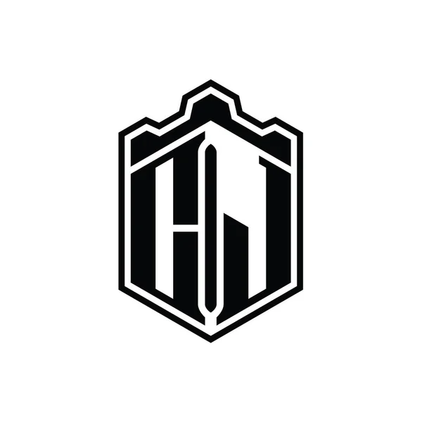 Cj字母Logo六边形盾体冠冕几何图形与轮廓样式设计模板 — 图库照片