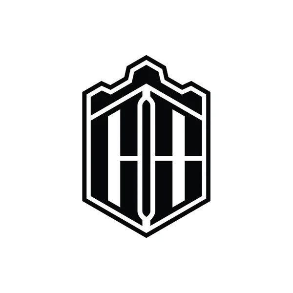 Lettre Logo Monogramme Hexagone Forme Bouclier Couronne Château Géométrique Avec — Photo