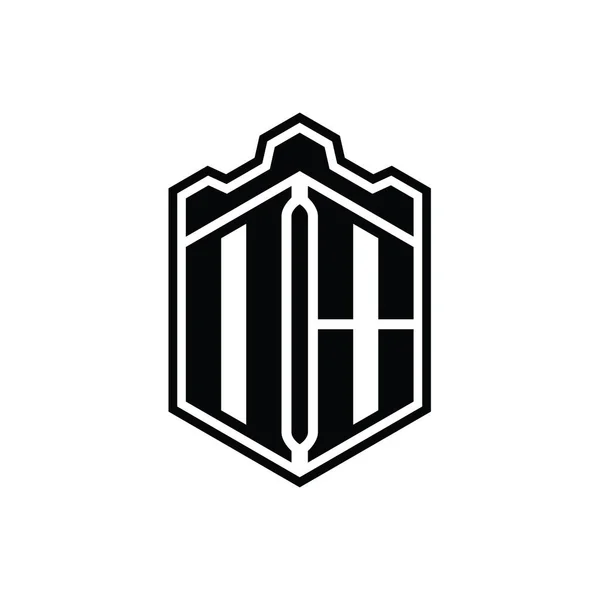 Harfi Logosu Monogram Altıgen Kalkan Şekilli Taç Kale Geometriği Tasarım — Stok fotoğraf