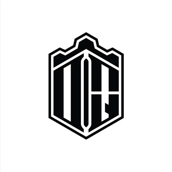 Carta Logo Monograma Hexágono Escudo Forma Corona Castillo Geométrico Con —  Fotos de Stock