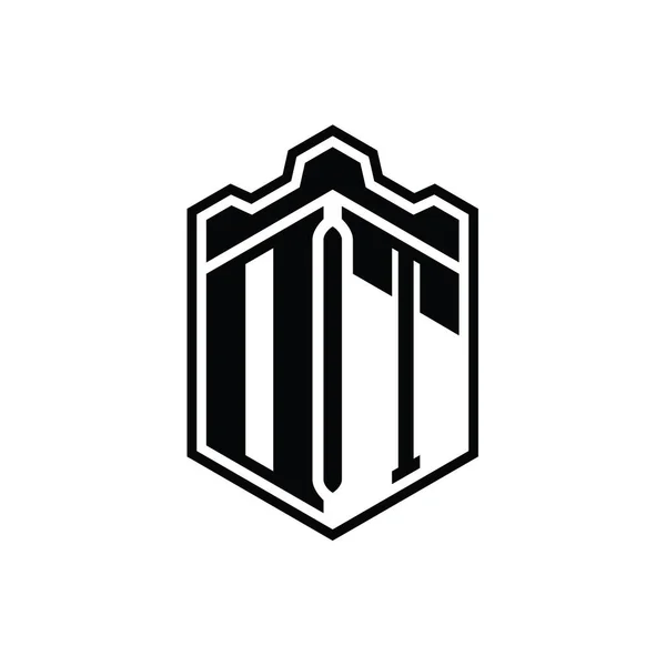 Dt字母Logo六边形盾形冠冕几何图形 带有轮廓样式设计模板 — 图库照片