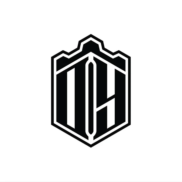 Levél Logo Monogram Hatszög Pajzs Alakja Korona Kastély Geometrikus Körvonalazott — Stock Fotó