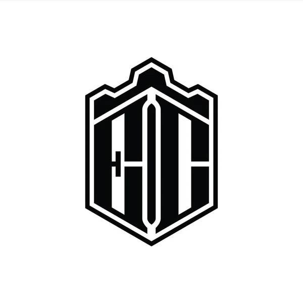 Harfi Logosu Monogram Altıgen Kalkan Şekilli Taç Kale Geometriği Ana — Stok fotoğraf