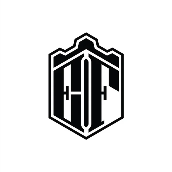 Harfi Logosu Monogram Altıgen Kalkanı Şeklindeki Taç Kale Geometriği Tasarım — Stok fotoğraf