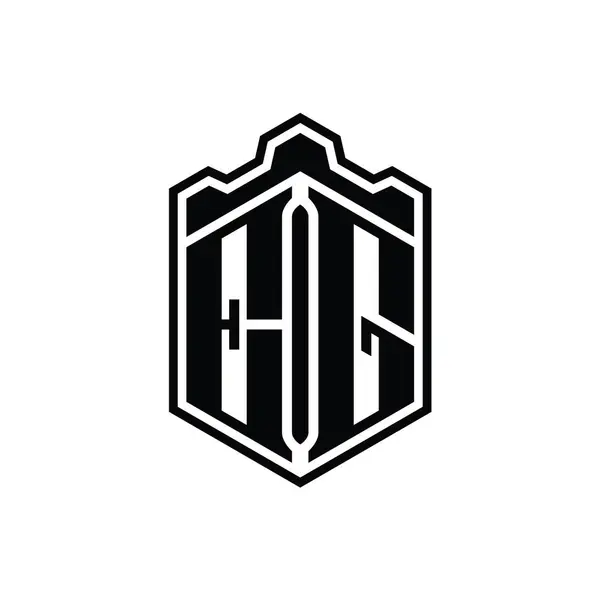 Brev Logo Monogram Hexagon Sköld Form Krona Slott Geometriska Med — Stockfoto