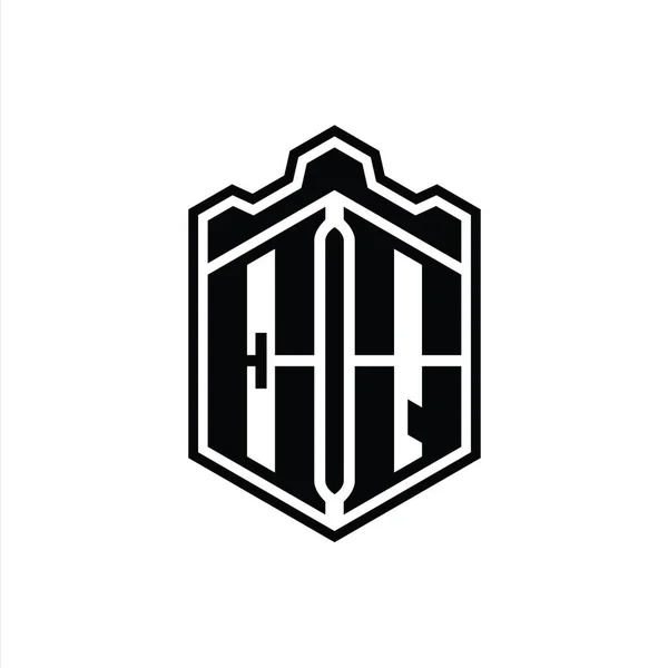 Логограмма Эквалайзера Шестигранный Щит Формы Короны Замок Геометрические Контуром Стиль — стоковое фото