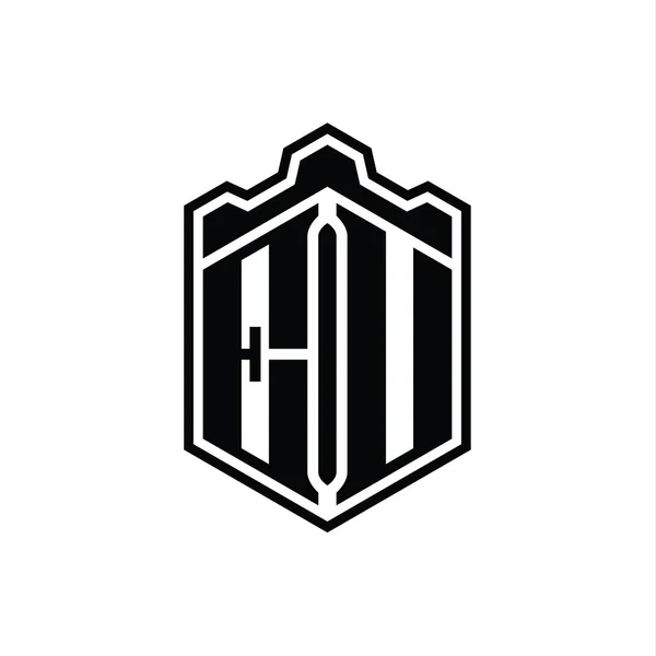 Letter Logo Monogram Hexagon Shield Shape Crown Castle Geometric Outline — Stock Photo, Image