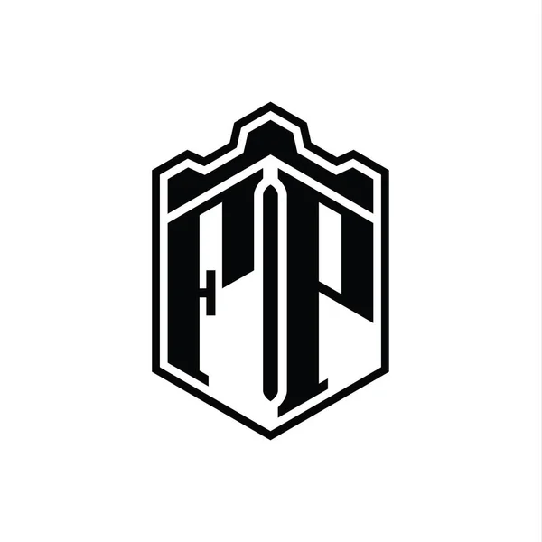 Písmeno Logo Monogram Šestiúhelník Štít Tvar Koruny Hrad Geometrický Obrysem — Stock fotografie