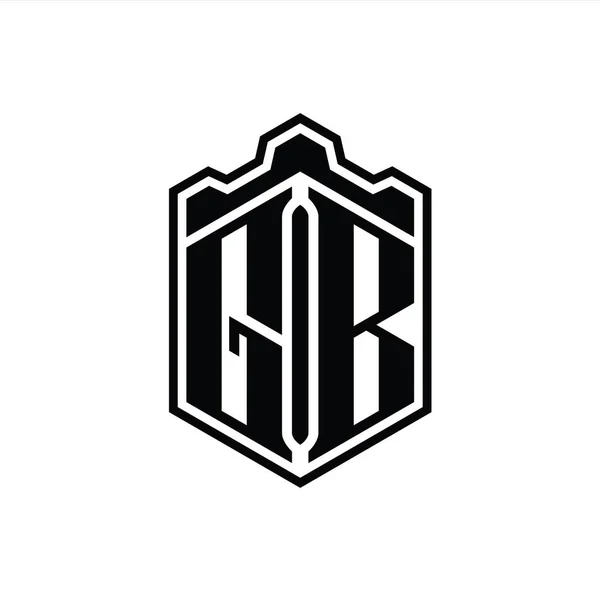 Letter Logo Monogram Zeshoek Schild Vorm Kroon Kasteel Geometrisch Met — Stockfoto