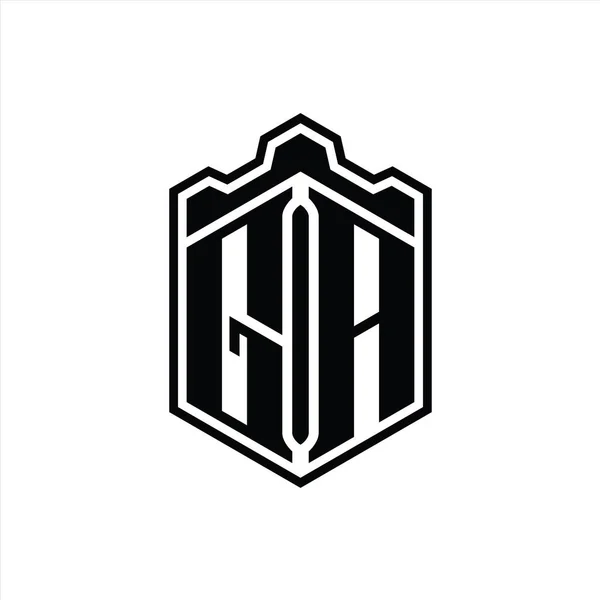 Gga字母标志六边形盾体冠冕几何图形与轮廓样式设计模板 — 图库照片