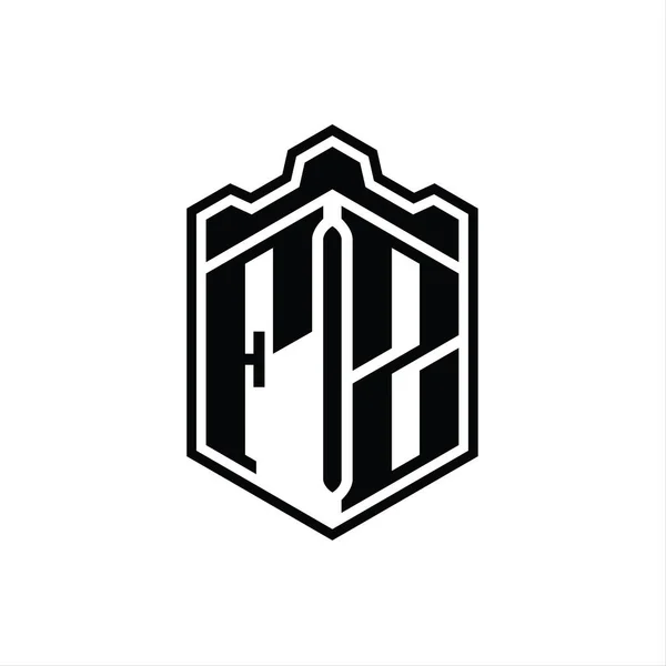Логотип Логотипа Геометрическая Форма Шестиугольного Щита Коронный Замок Наброском Дизайн — стоковое фото
