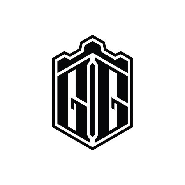 Gg字母Logo六边形盾体冠冕几何图形与轮廓样式设计模板 — 图库照片