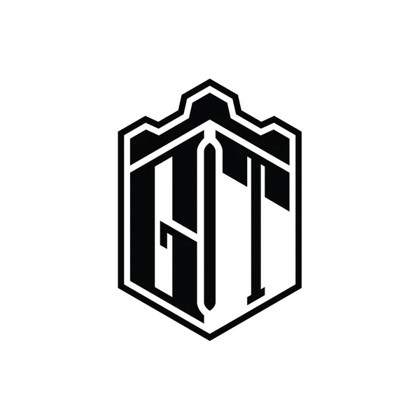 Letter Logo Monogramma Esagono Forma Scudo Corona Castello Geometrico Con — Foto Stock
