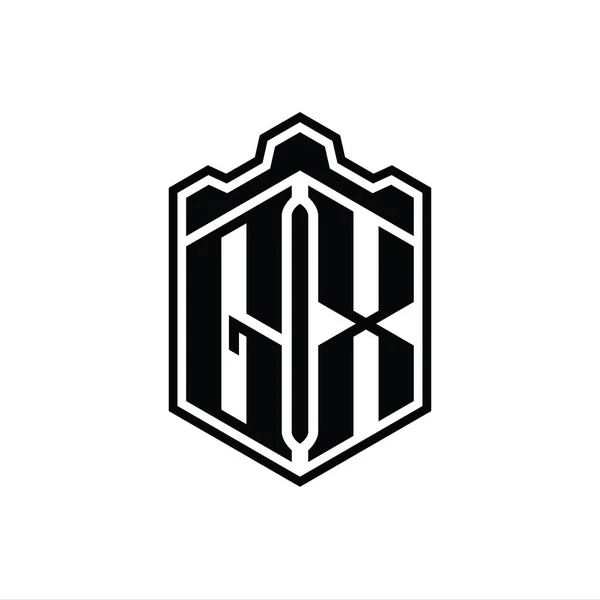 Gx字母Logo六边形盾体冠冕几何图形与轮廓样式设计模板 — 图库照片