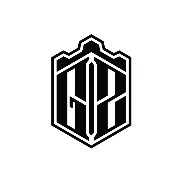 Harf Logosu Monogram Altıgen Kalkanı Şeklindeki Taç Kale Geometriği Tasarım — Stok fotoğraf