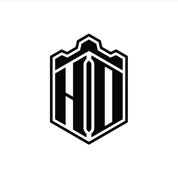 Логотип Буквы Шестиугольник Щит Формы Короны Замок Геометрический Контуром Стиль — стоковое фото