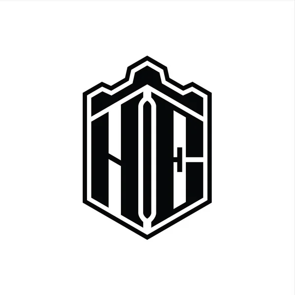 Логотип Логотипа Шестигранный Щит Формы Короны Замок Геометрические Очертаниями Стиль — стоковое фото