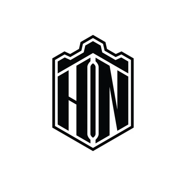 Hn字母Logo六边形盾体冠冕几何图形与轮廓样式设计模板 — 图库照片