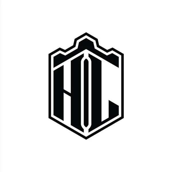 Hlレターロゴモノグラム六角形シールド形クラウンキャッスルジオメトリックアウトラインスタイルデザインテンプレート — ストック写真